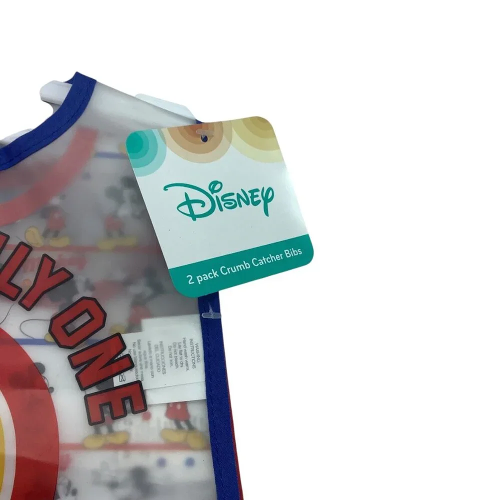 Disney Baby Mickey‎ Mouse 2-Pack Crumb Catcher Bibs With Adjustable Neck Closure